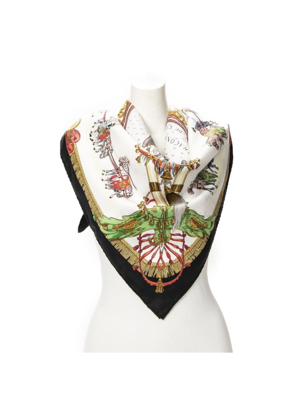 Hermes Scarf Black Red Green Silk - Picture 1 of 5